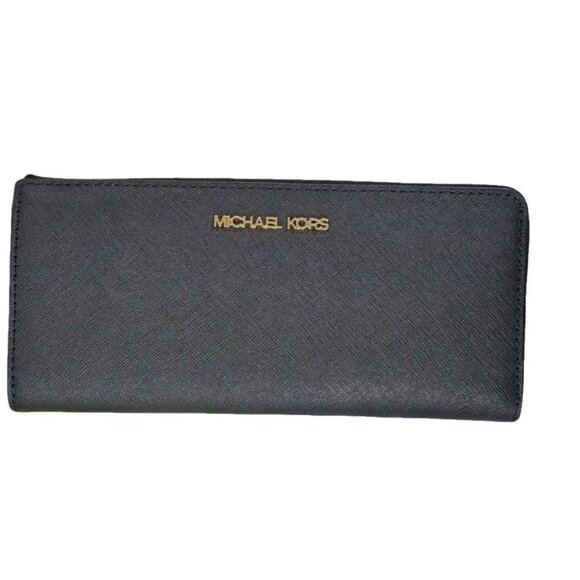 Michael Kors Jet Set Travel Large Saffiano  Quarter-Zip Wallet Black Leather - Picture 1 of 15